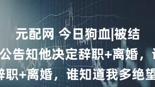 元配网 今日狗血|被结婚3年的老公告知他决定辞职+离婚，谁知道我多绝望！